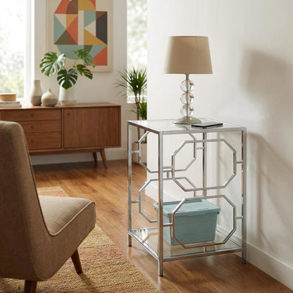 Modern Chrome End Table with Sleek Metal Frame and Minimalist Design