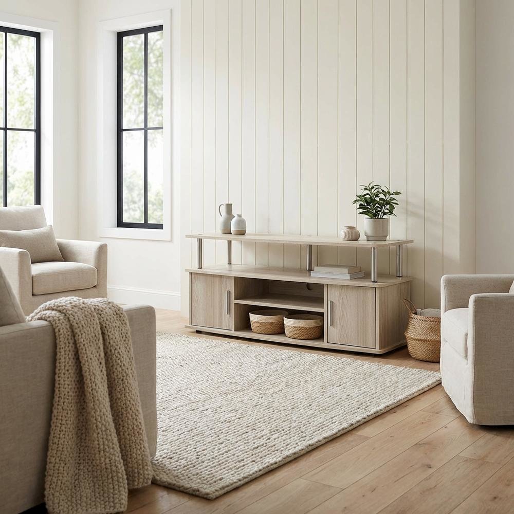 Ice White TV Stand with Cabinets and Shelves for 55-Inch TVs