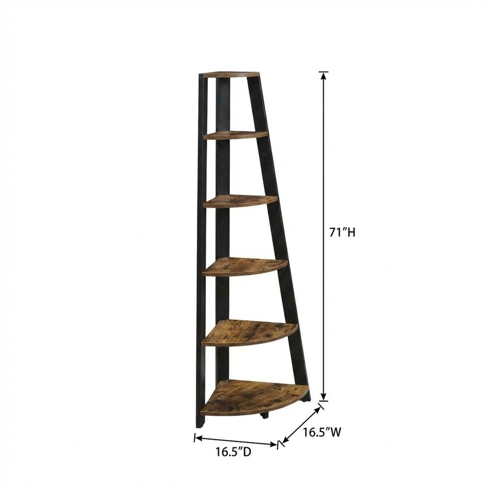 Contemporary Barnwood - Black 5-Tier Corner Bookshelf with Particle Board Design