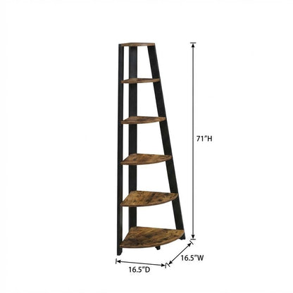 Contemporary Barnwood - Black 5-Tier Corner Bookshelf with Particle Board Design
