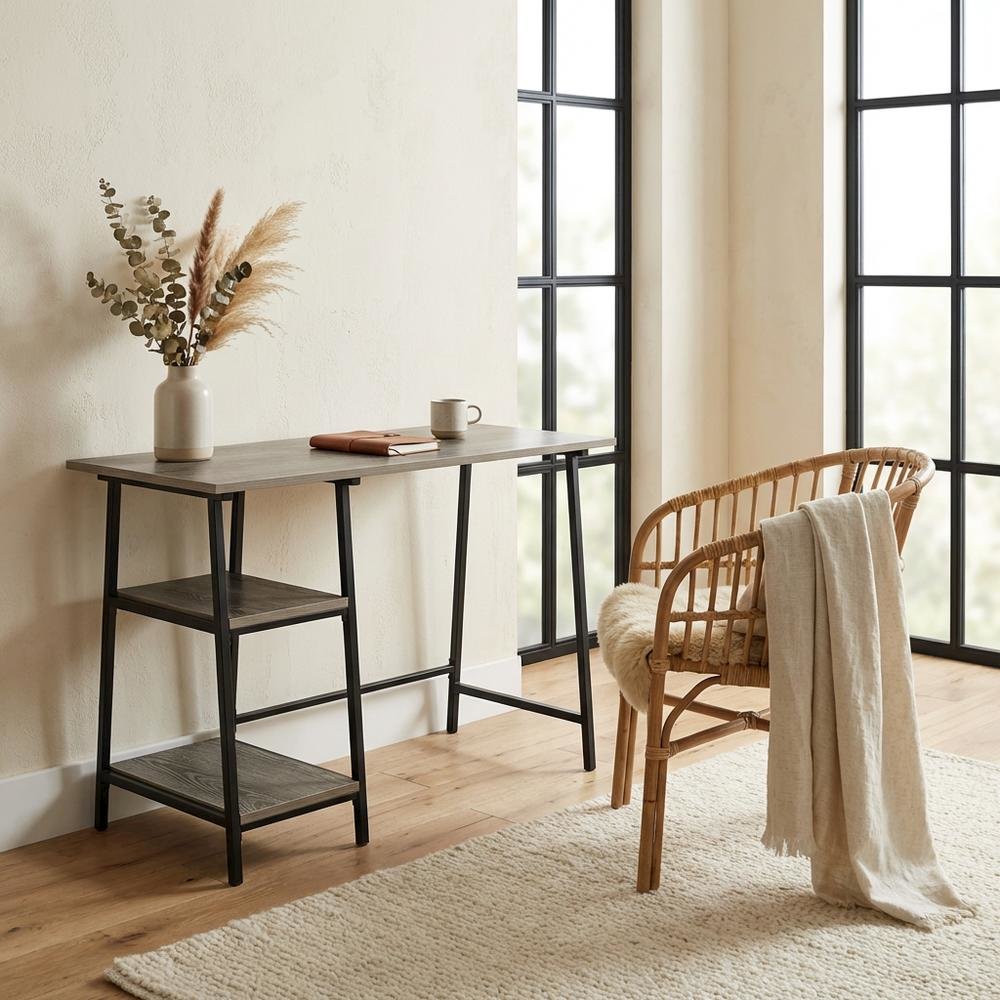 Modern Trestle Desk With Removable Shelves In Metal And Wood