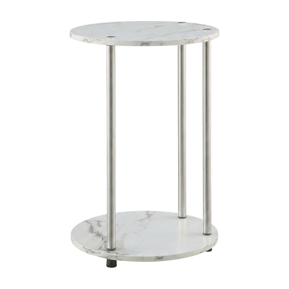 Round End Table with Faux White Marble Top and Chrome Finish