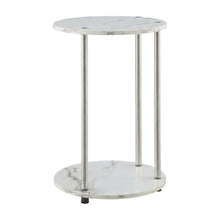 Round End Table with Faux White Marble Top and Chrome Finish