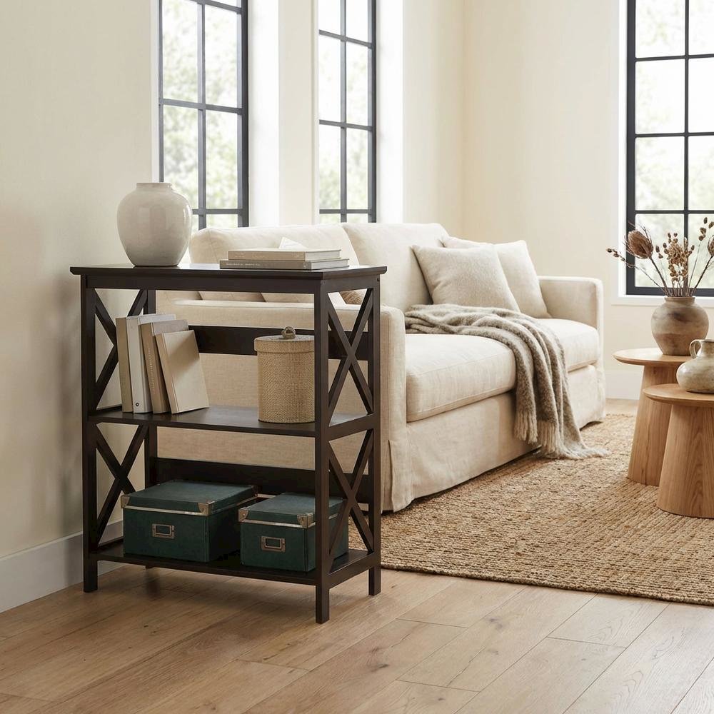 Wooden 3 Tier Bookcase with Sturdy Construction and Versatile Storage