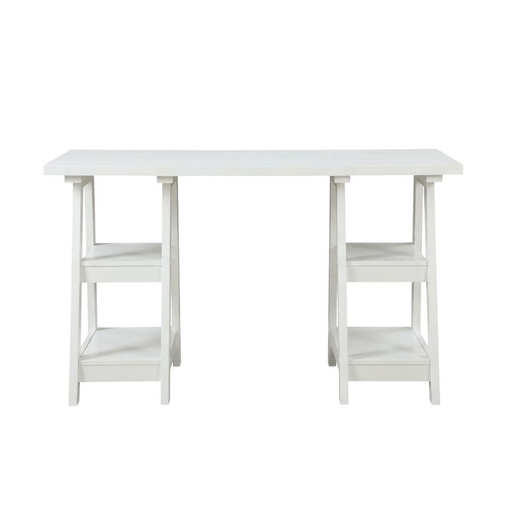 Durable Distressed Double Trestle Desk With Shelves For Office Spaces
