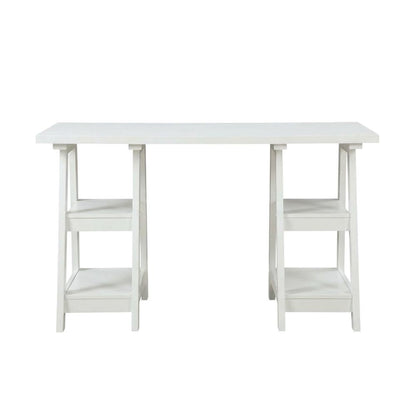 Durable Distressed Double Trestle Desk With Shelves For Office Spaces