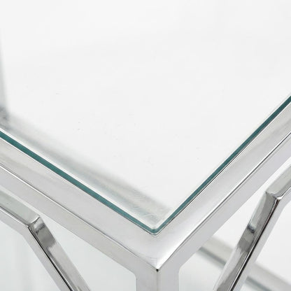 Modern Chrome End Table with Sleek Metal Frame and Minimalist Design