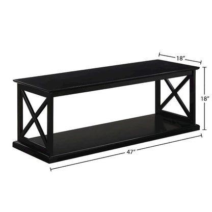 Black Coffee Table with Shelf and Sturdy Frame for Living Room Storage