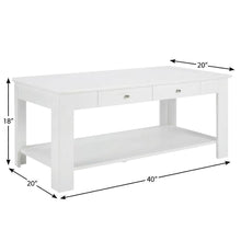 White Coffee Table with 2 Drawers and Shelf MDF Top Brushed Nickel Knobs