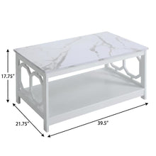 White Faux Marble Coffee Table with Shelf MDF Surface and Sturdy Design