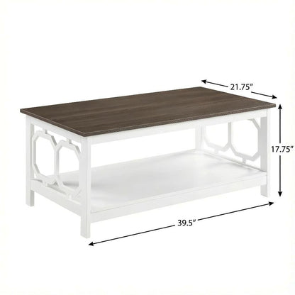 Driftwood White Coffee Table with Shelf MDF Contemporary Design