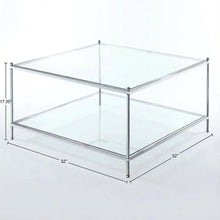 Clear Glass Chrome Frame Coffee Table with Tempered Glass, Contemporary Design