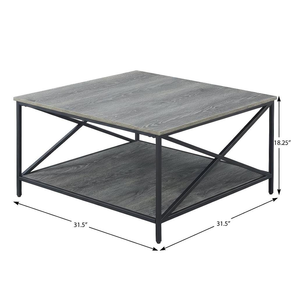 Metal Square Coffee Table Weathered Gray/Black with Shelf Particle Board