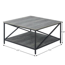 Metal Square Coffee Table Weathered Gray/Black with Shelf Particle Board