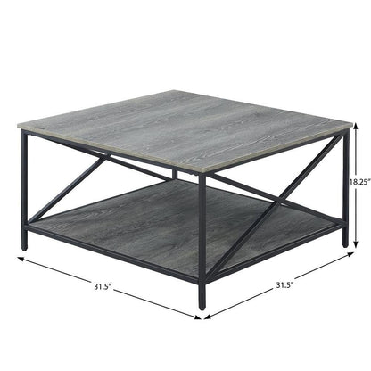 Metal Square Coffee Table Weathered Gray/Black with Shelf Particle Board