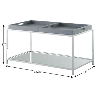 Gray Coffee Table with Chrome Frame and Open Shelf for Living Room