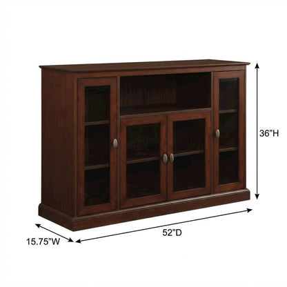 Espresso Highboy TV Stand with MDF and tempered glass for 55-inch TVs
