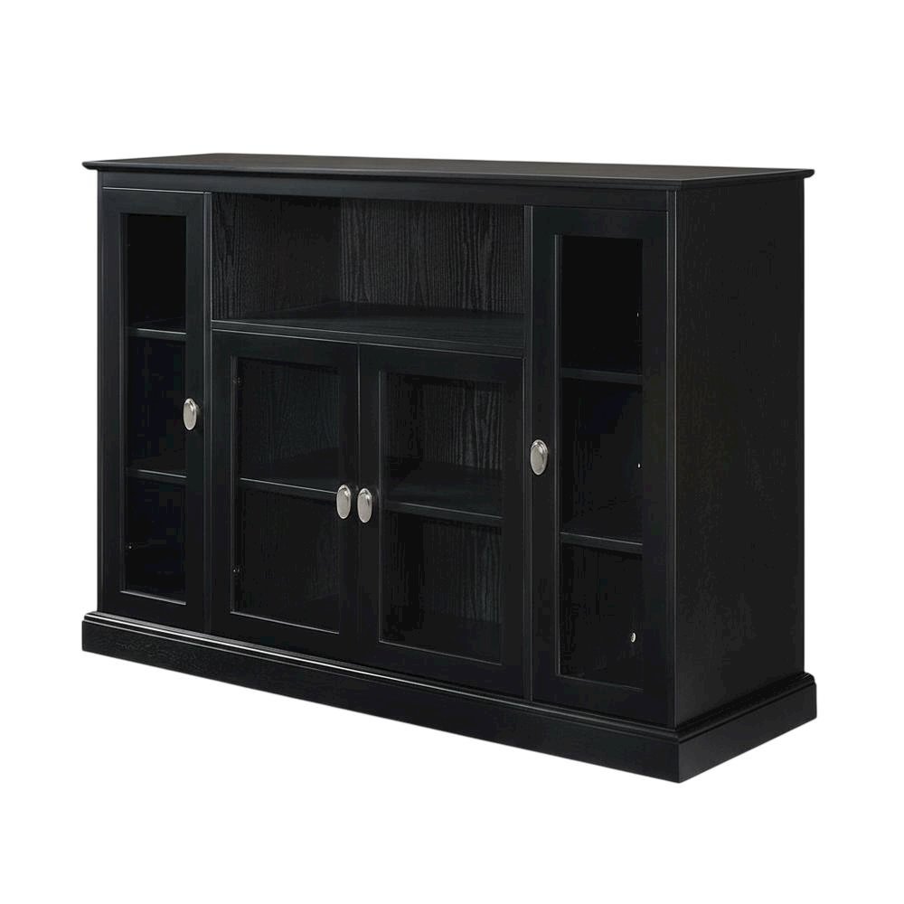 Black Highboy TV Stand with Storage Cabinets and Shelves for 55-Inch TVs