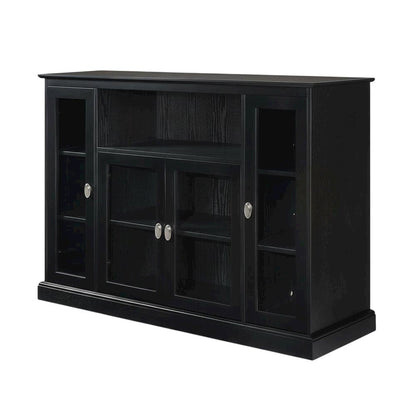 Black Highboy TV Stand with Storage Cabinets and Shelves for 55-Inch TVs