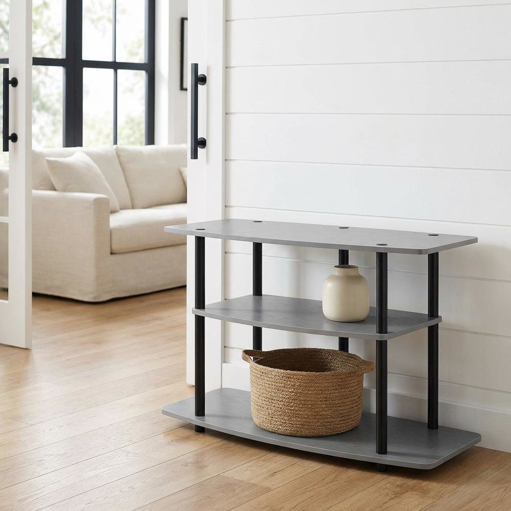 Gray 3-Tier TV Stand for 46-Inch Flat Screens with Particle Board Construction