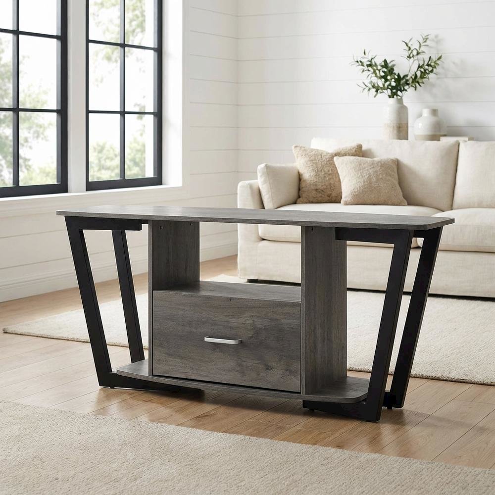 Black Graystone TV Stand for 65-Inch Screens with Shelves and Storage