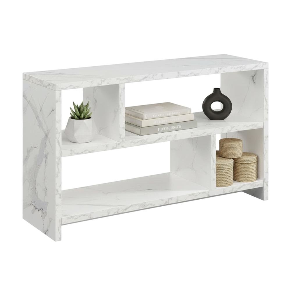 White Faux Marble TV Stand Console with Shelves and Hollow Core Material