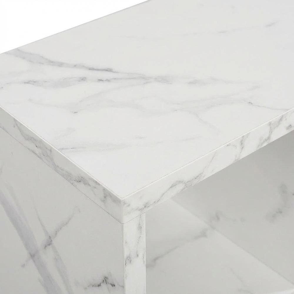 White Faux Marble TV Stand Console with Shelves and Hollow Core Material