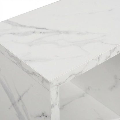 White Faux Marble TV Stand Console with Shelves and Hollow Core Material