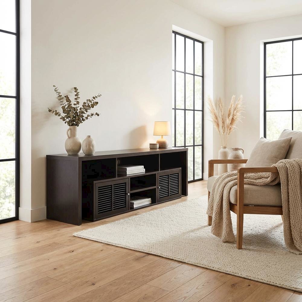 Espresso TV Stand with Bamboo Door and Melamine Veneer Finish for Flat Screens