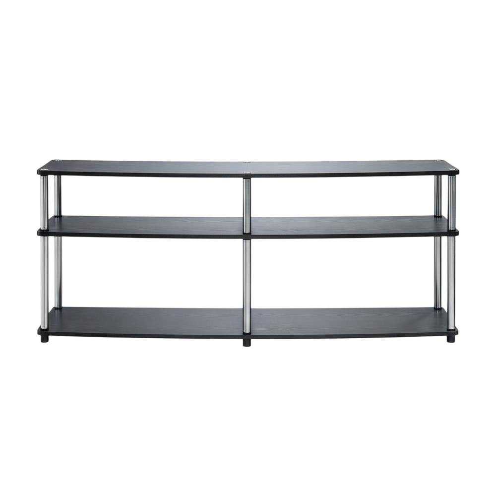Black 3-Tier TV Stand with Particle Board and Metal Support