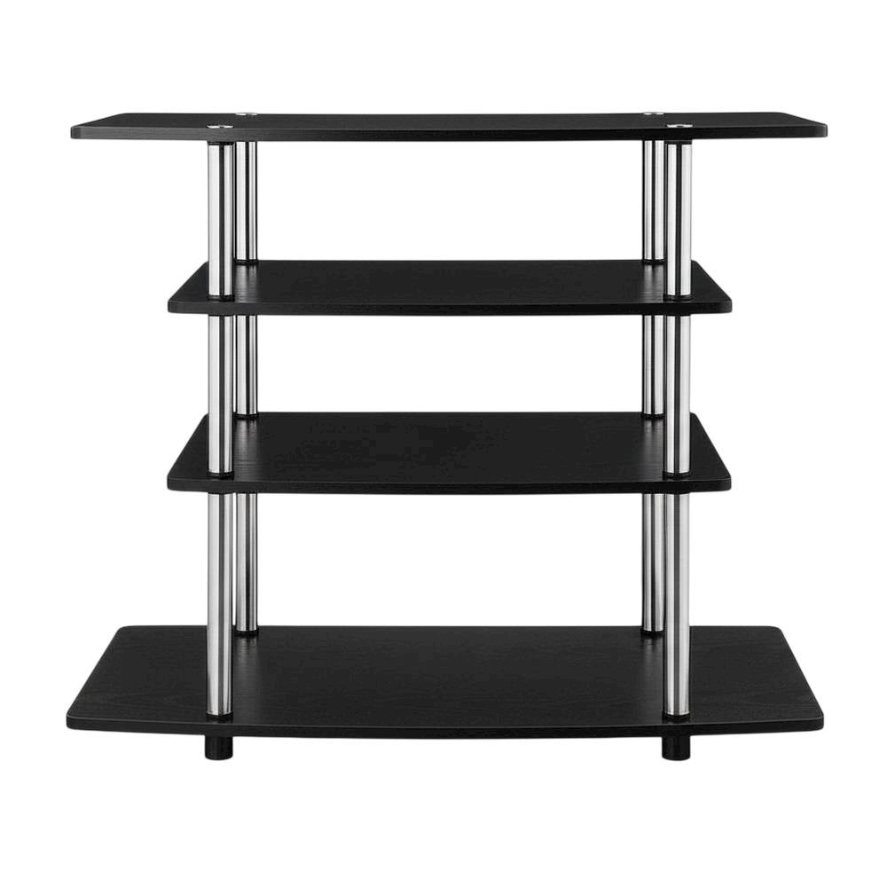 Black transitional 37-inch highboy TV stand, 4 shelves, woodgrain veneer design