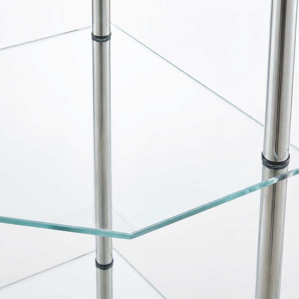Corner Tower Shelf, Gray Glass, 5 Tier, Easy Assembly