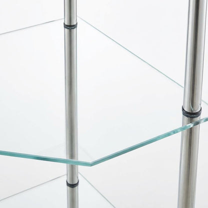 Corner Tower Shelf, Gray Glass, 5 Tier, Easy Assembly