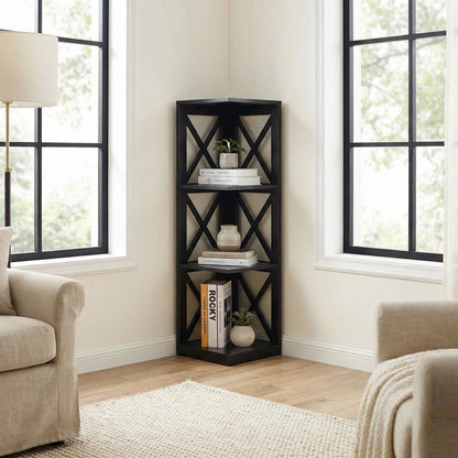 Corner Bookcase in Finish with 3 Shelves for Compact Storage