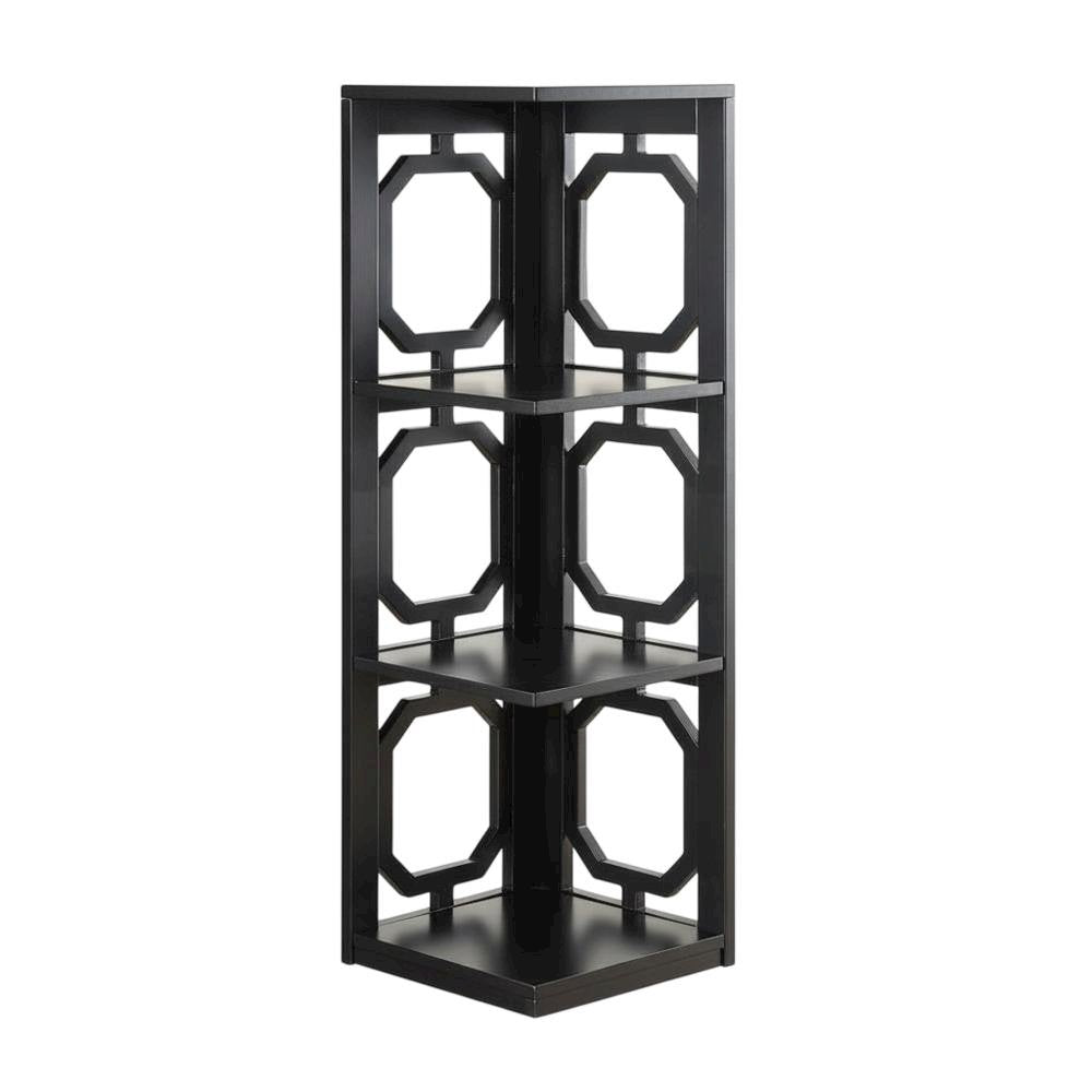 Black 3-Tier Corner Bookcase with Space-Saving Design and Durable Finish