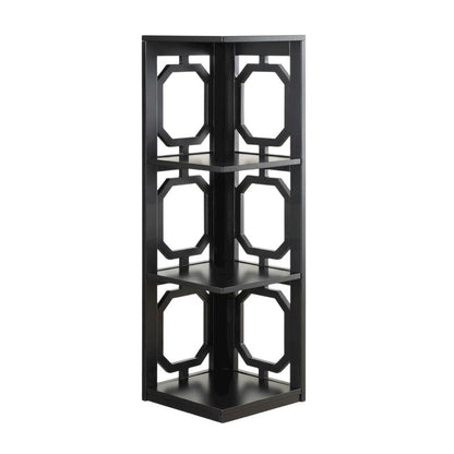 Black 3-Tier Corner Bookcase with Space-Saving Design and Durable Finish