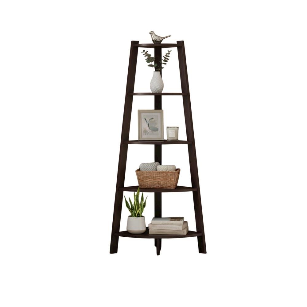Wide Corner Bookcase with Espresso Finish and Multiple Shelves