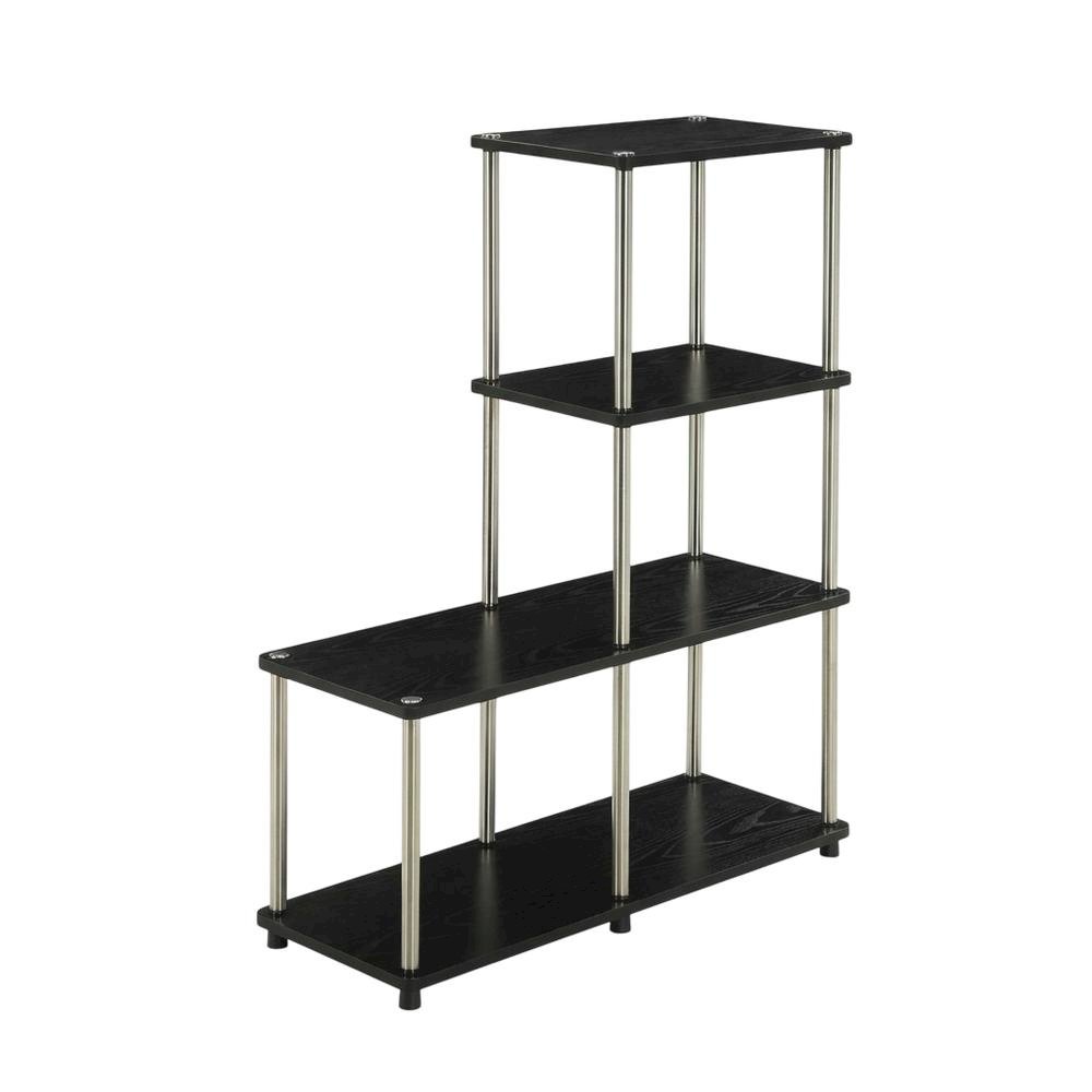 Multishelf L-Shaped Bookshelf with Melamine Veneer and Steel Poles
