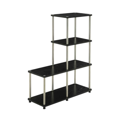 Multishelf L-Shaped Bookshelf with Melamine Veneer and Steel Poles