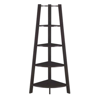 Wide Corner Bookcase with Espresso Finish and Multiple Shelves
