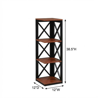Corner Bookcase in Neutral Finish with Stable Support and Durable Construction