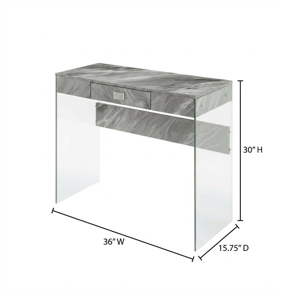 Gray Marble Glass Desk With Modern Design And Spacious Surface