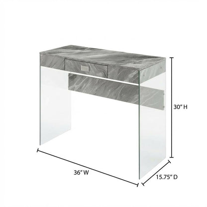 Gray Marble Glass Desk With Modern Design And Spacious Surface