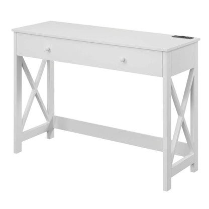 White Office Desk With Charging Station And Mdf Surface For Workspace