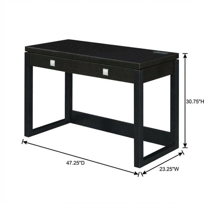 Espresso Office Desk With 2 Drawer Storage And Charging Station For Workspace