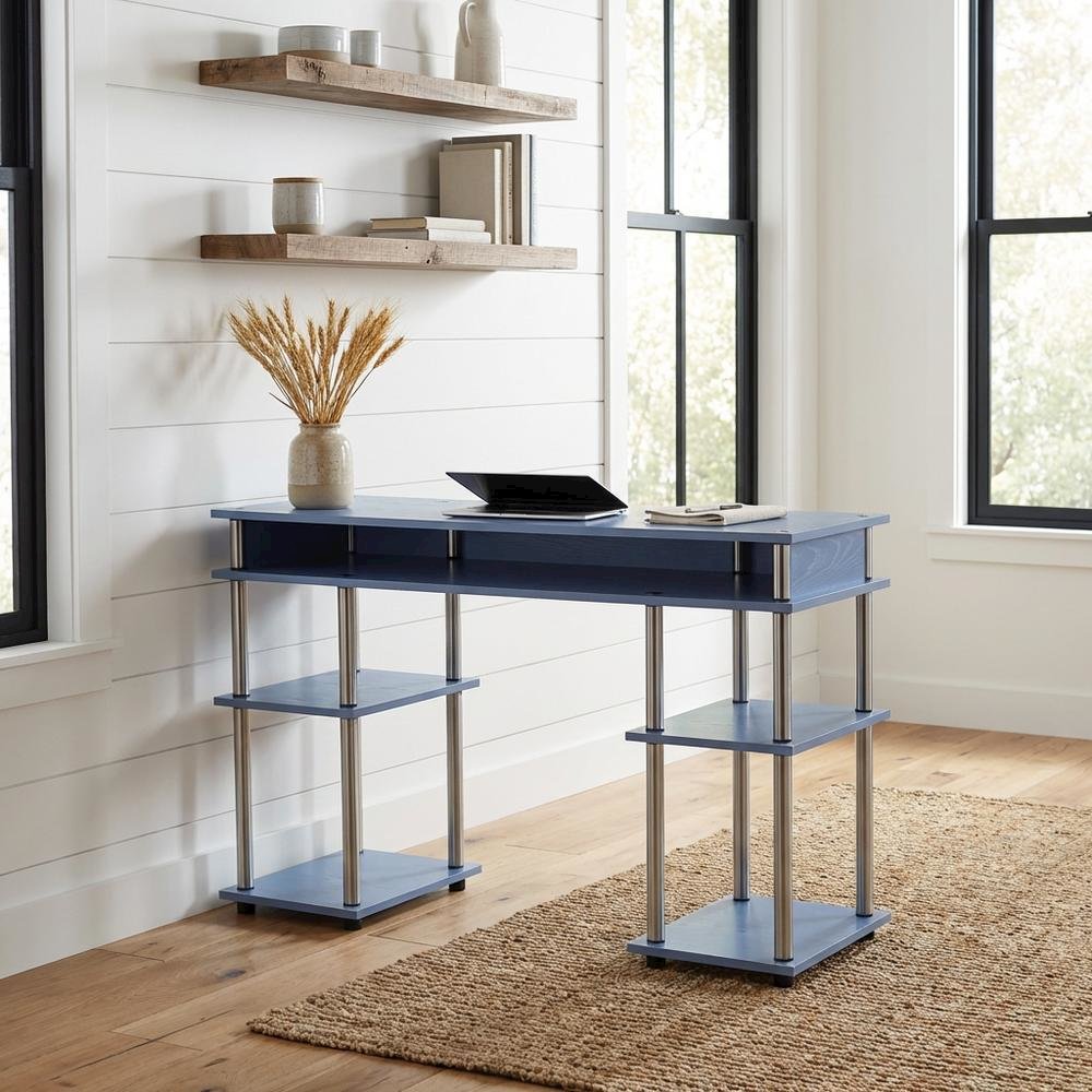 Wooden Student Desk With Spacious Shelves For Study And Storage