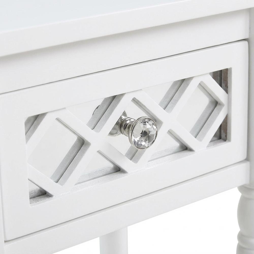 White Traditional Accent Table with Drawer and Shelf for Living Room