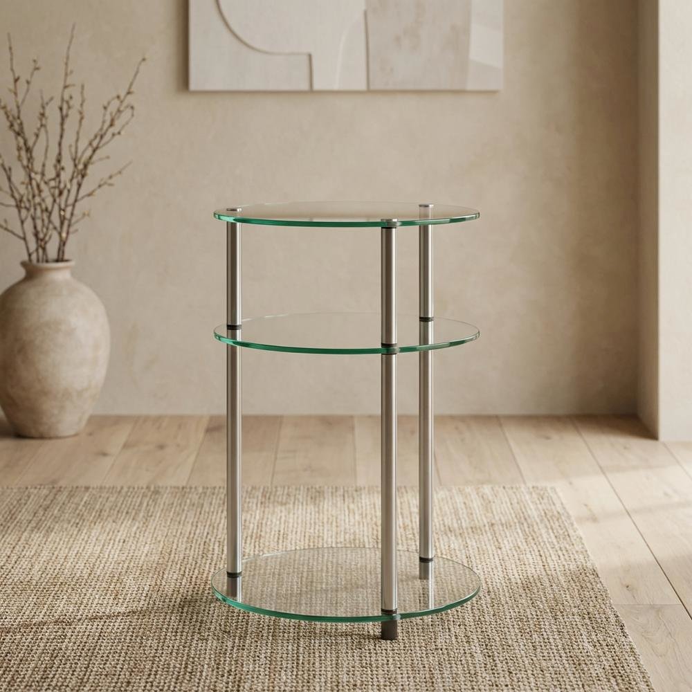 Round Glass Accent Table with 3 Tiers for Living Room and Lounge Spaces