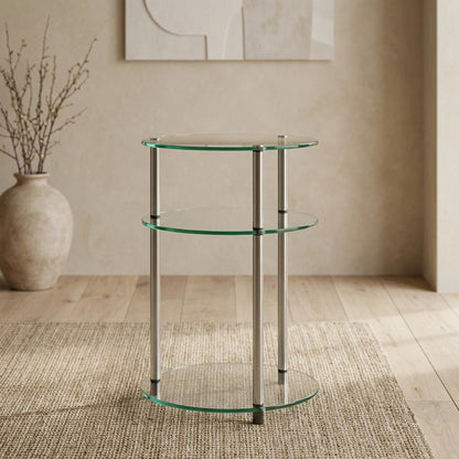 Round Glass Accent Table with 3 Tiers for Living Room and Lounge Spaces