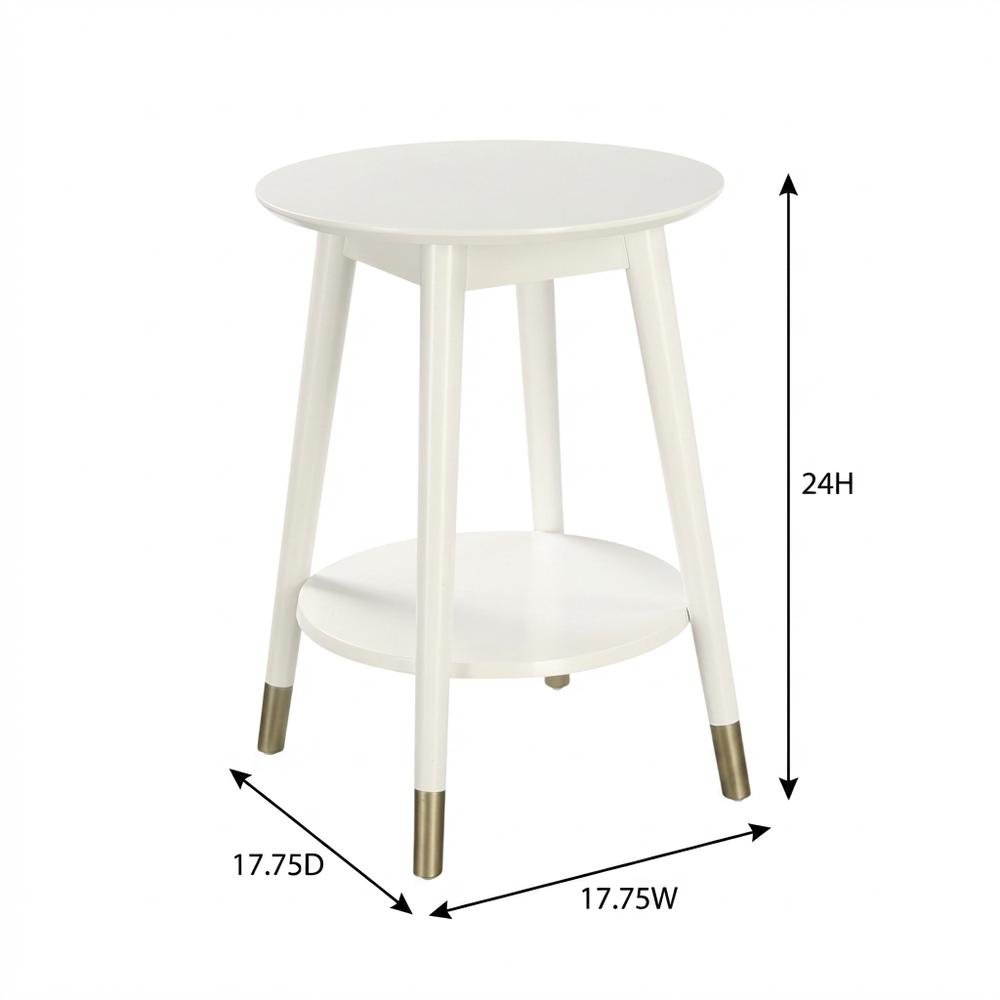 Mid Century Round End Table with Bottom Shelf for Living Room and Lounge